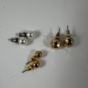 Set Of 3 Classic Stud Earrings In Gold & Pearl Tones For Women